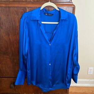 Royal blue button up Zara shirt